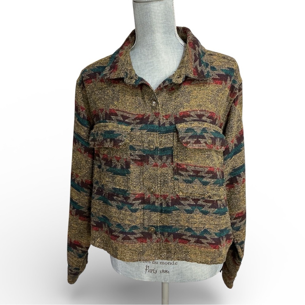 BBJ Los Angeles women’s Aztec Print Knit Snap Cropped Jacket, size XL - Picture 3 of 10